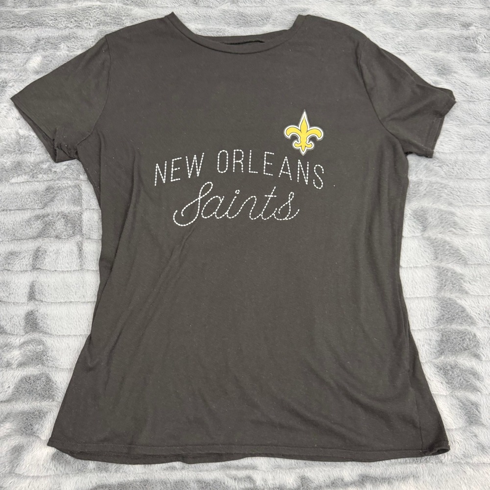 NFL Team Apparel New Orleans Saints T-Shirt Womens Large Black Fleur De Lis Tee